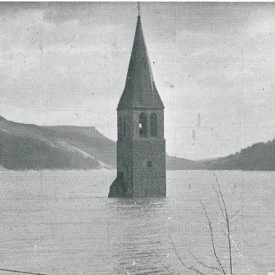 The Lost villages. derwent church spire surrounded by water